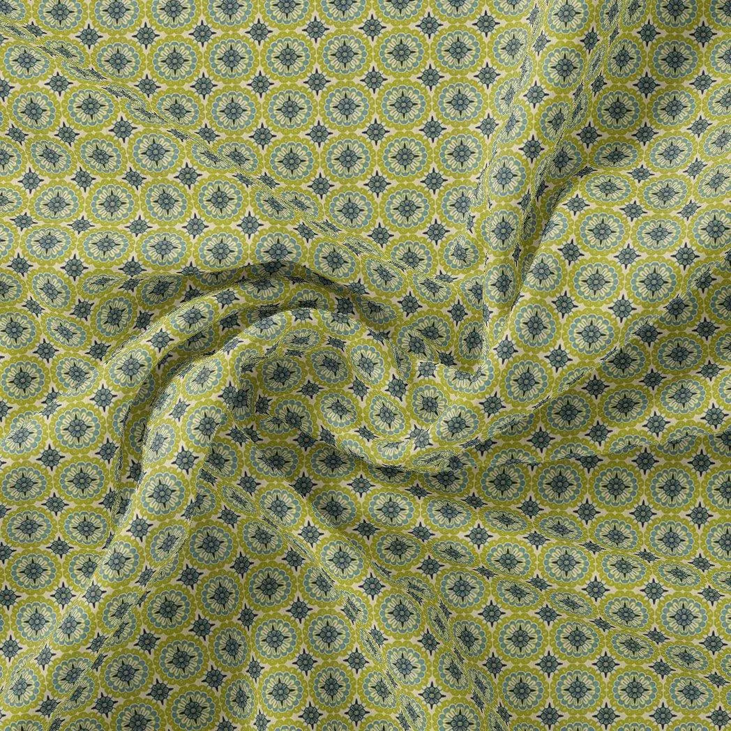 Attractive Tiny Green Link Flower Digital Printed Fabric - Crepe