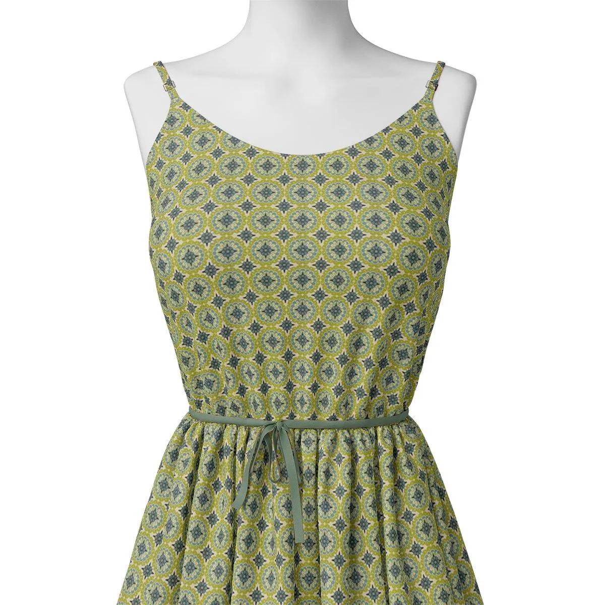 Attractive Tiny Green Link Flower Digital Printed Fabric - Crepe