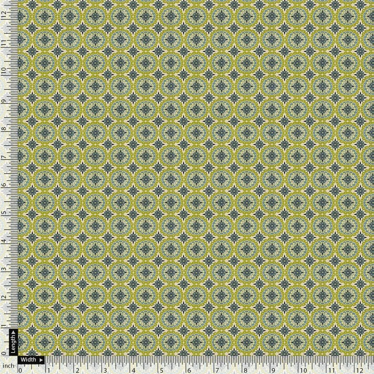 Attractive Tiny Green Link Flower Digital Printed Fabric - Crepe