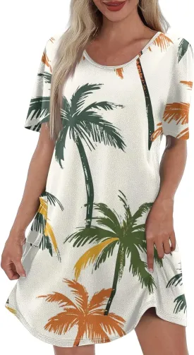 Beach Vacation Clothes for Women Summer Spring Dresses 2025 Middle Sleeve Round Neck Casual Sundress with Pocket