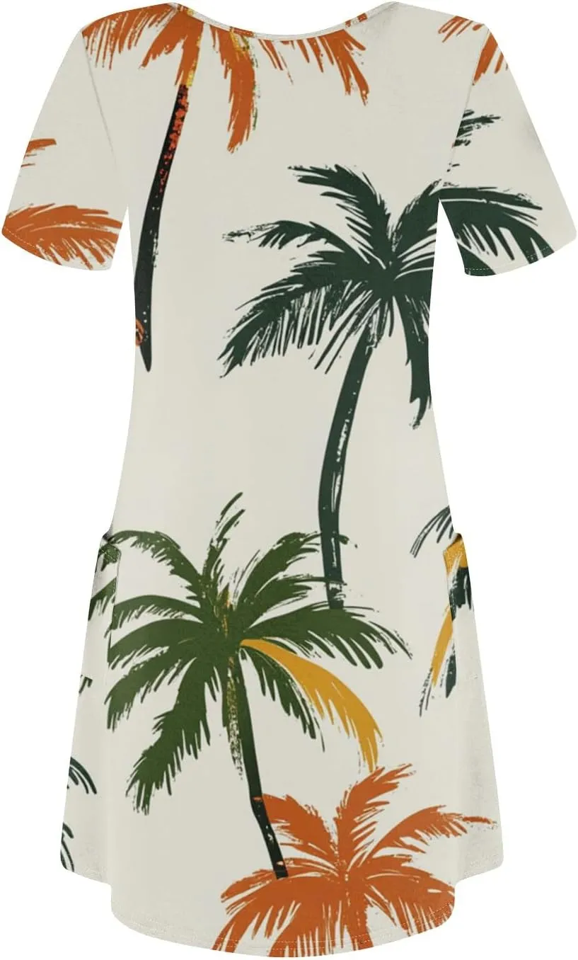 Beach Vacation Clothes for Women Summer Spring Dresses 2025 Middle Sleeve Round Neck Casual Sundress with Pocket