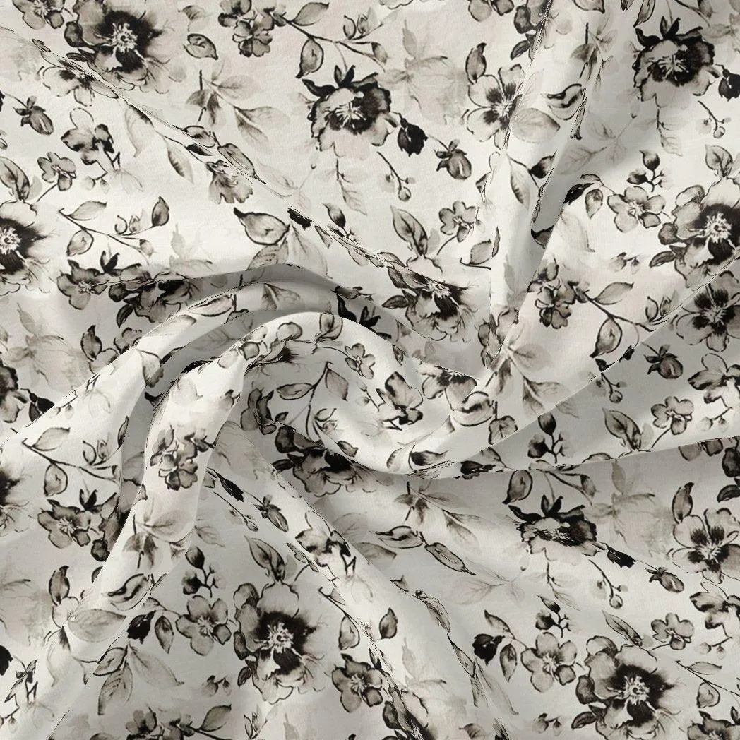 Black And White Orchid Digital Printed Fabric - Weightless