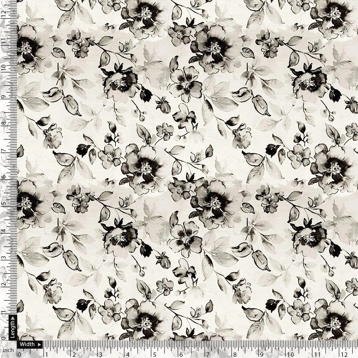 Black And White Orchid Digital Printed Fabric - Weightless