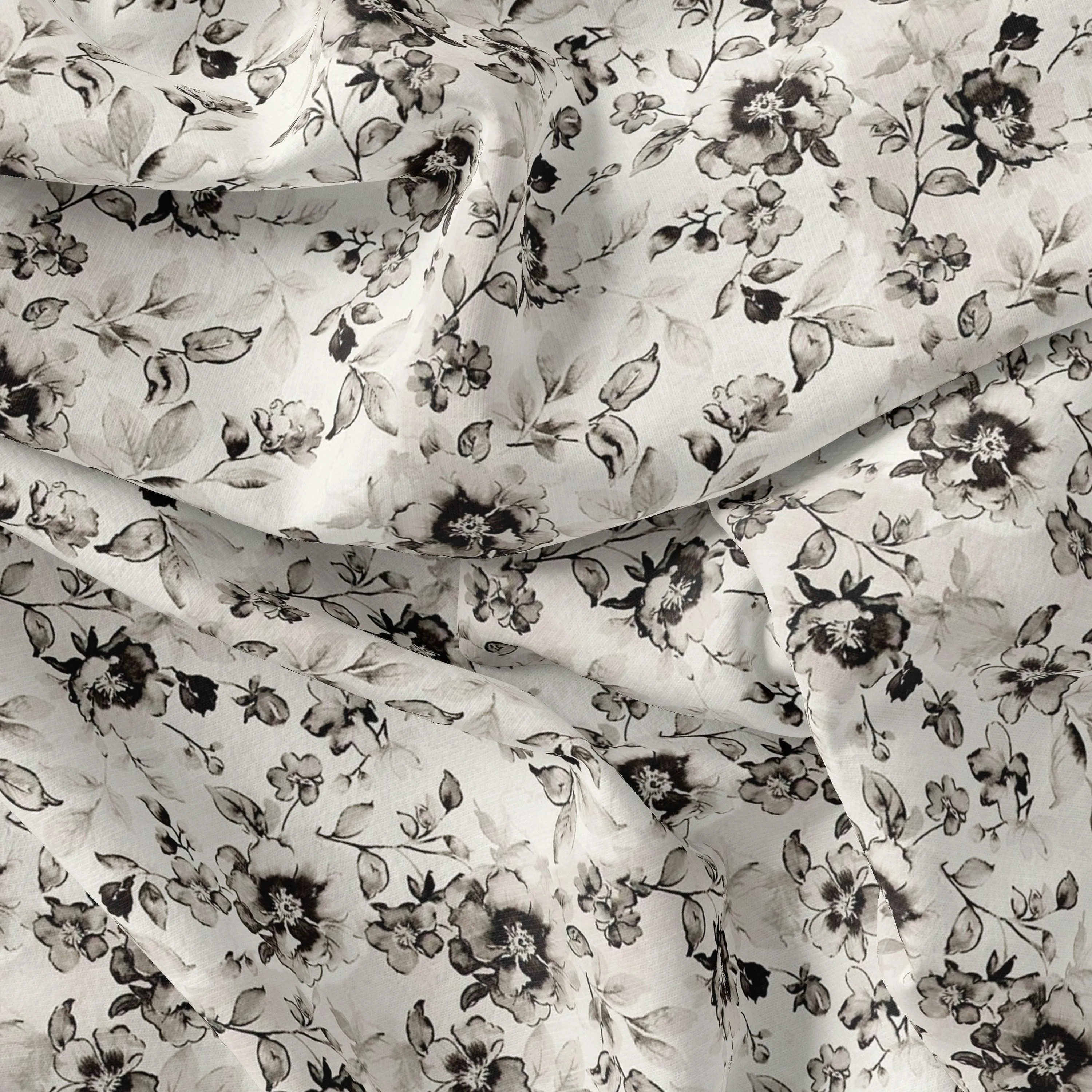 Black And White Orchid Digital Printed Fabric - Weightless