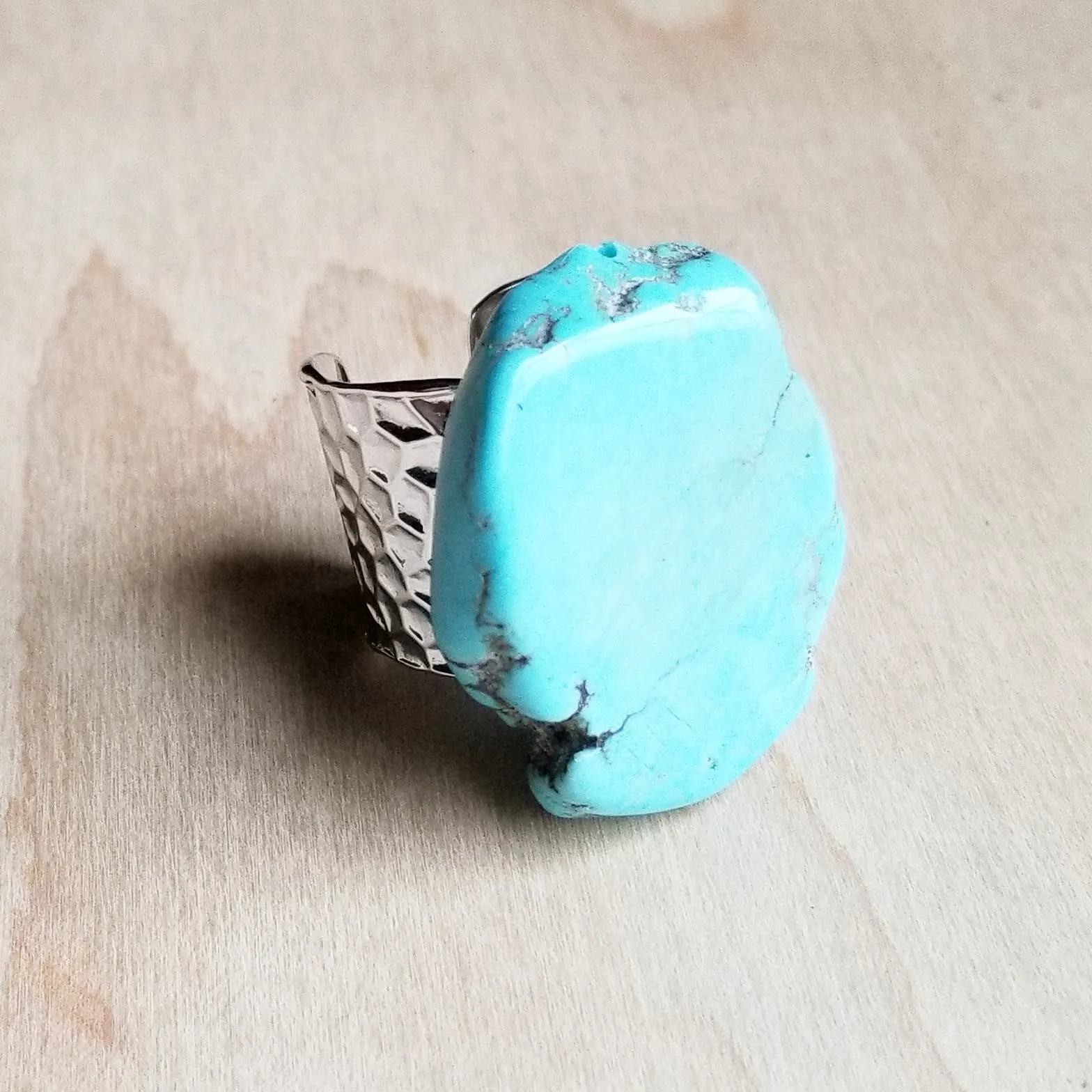 Blue Turquoise Slab Cocktail Statement Ring 012h