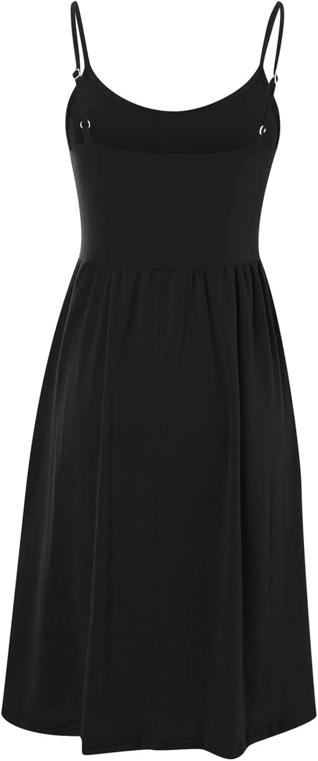Button Front Midi Dress for Women Sleeveless Spaghetti Strap A Line Casual Summer Sundress Comfy Fit Everyday Style