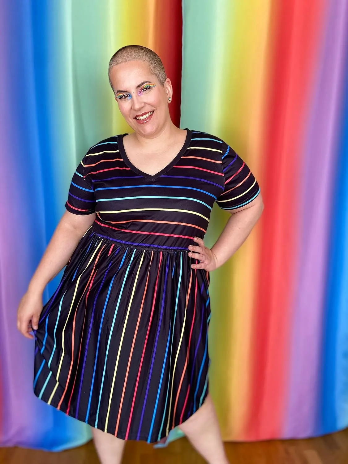 CARCOS Plus Size Dresses for Curvy Women V Neck Short Sleeve Dresses Floral/Striped Summer Boho Dresses with Pocket XL-5XL