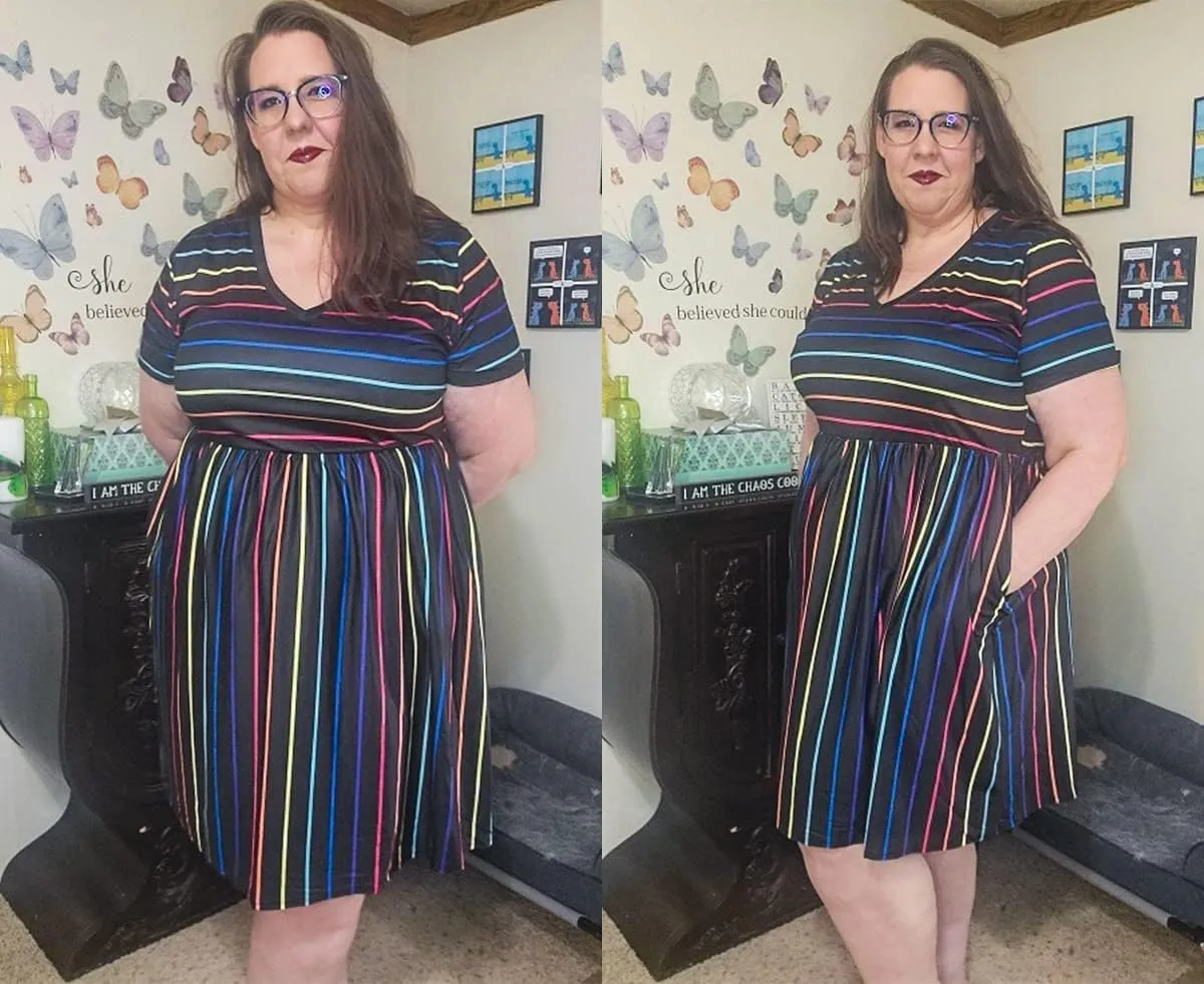 CARCOS Plus Size Dresses for Curvy Women V Neck Short Sleeve Dresses Floral/Striped Summer Boho Dresses with Pocket XL-5XL