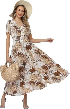 Ferrendo Women's Floral Maxi Dress Button Up Split Flowy Bohemian Party Beach Dresses Ferrendo Women's Floral Maxi Dress Button Up Split Flowy Bohemian Party Beach Dresses