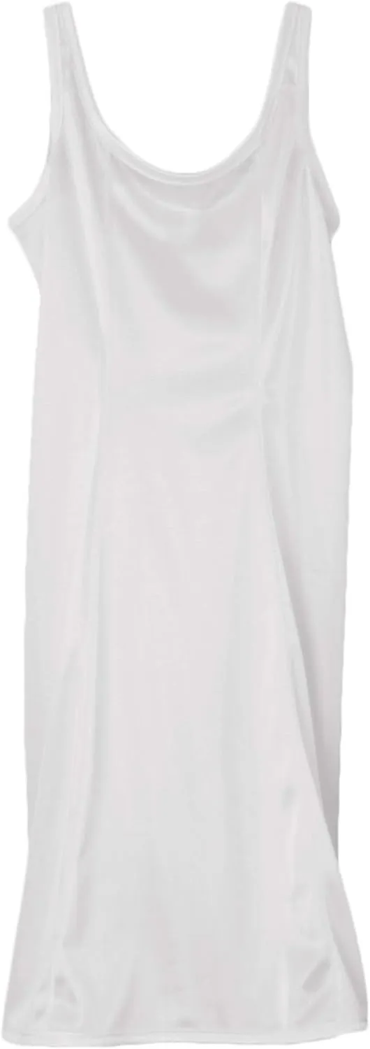 Girls White Simple Princess Style Tea or Knee Length Nylon Slip with Adjustable Straps (Size 4-16)