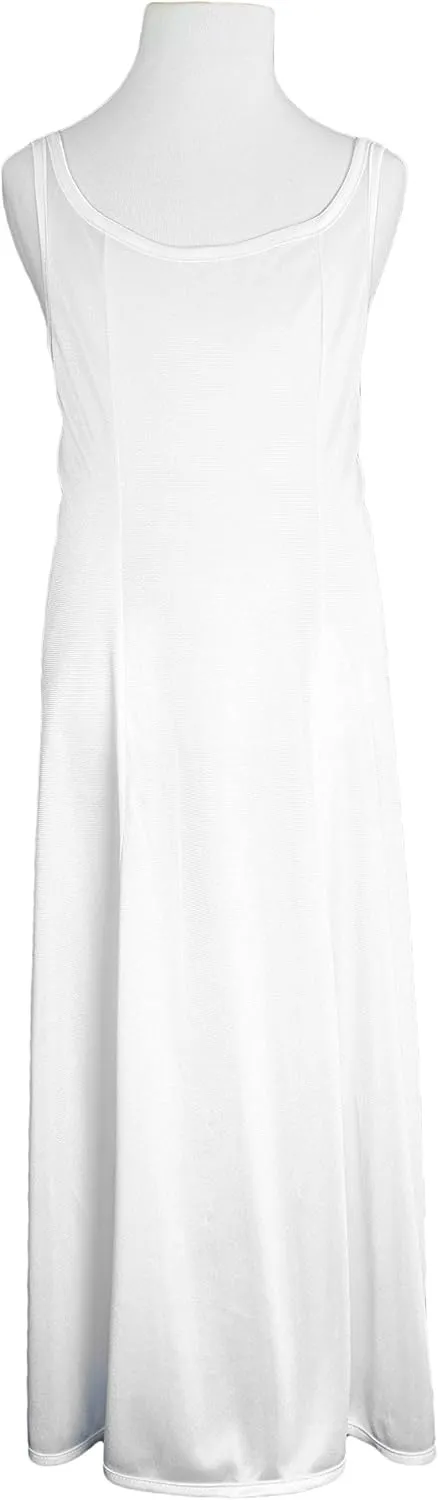 Girls White Simple Princess Style Tea or Knee Length Nylon Slip with Adjustable Straps (Size 4-16)