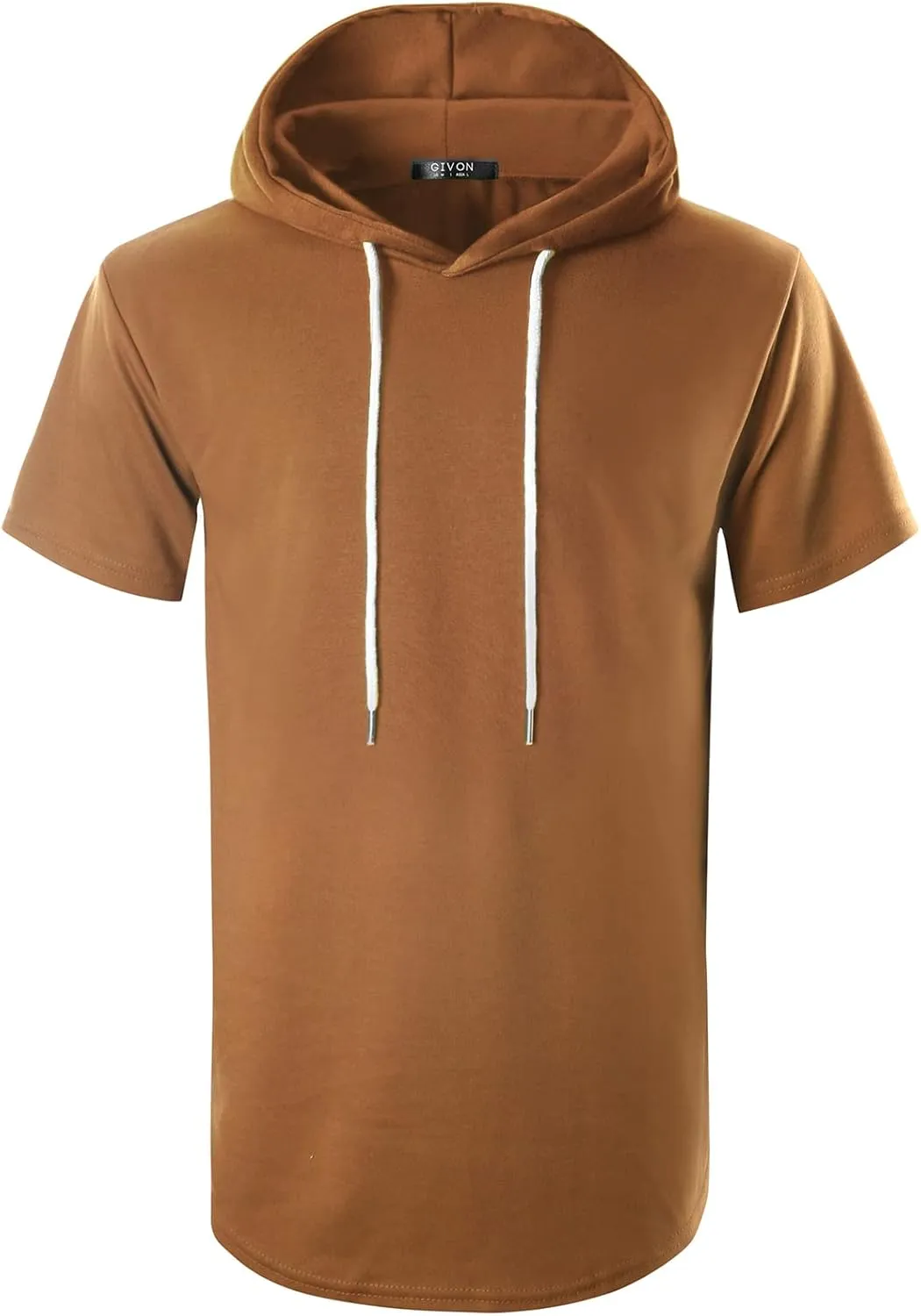 GIVON Men's Short Sleeve Pullover Hoodie Hipster Longline Hooded Shirt Lightweight Cotton Blend Casual Streetwear
