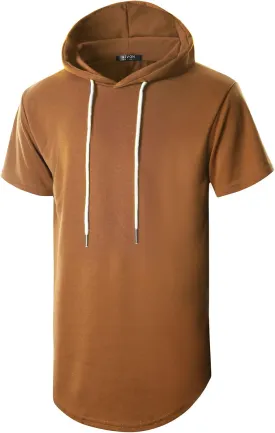 GIVON Men's Short Sleeve Pullover Hoodie Hipster Longline Hooded Shirt Lightweight Cotton Blend Casual Streetwear