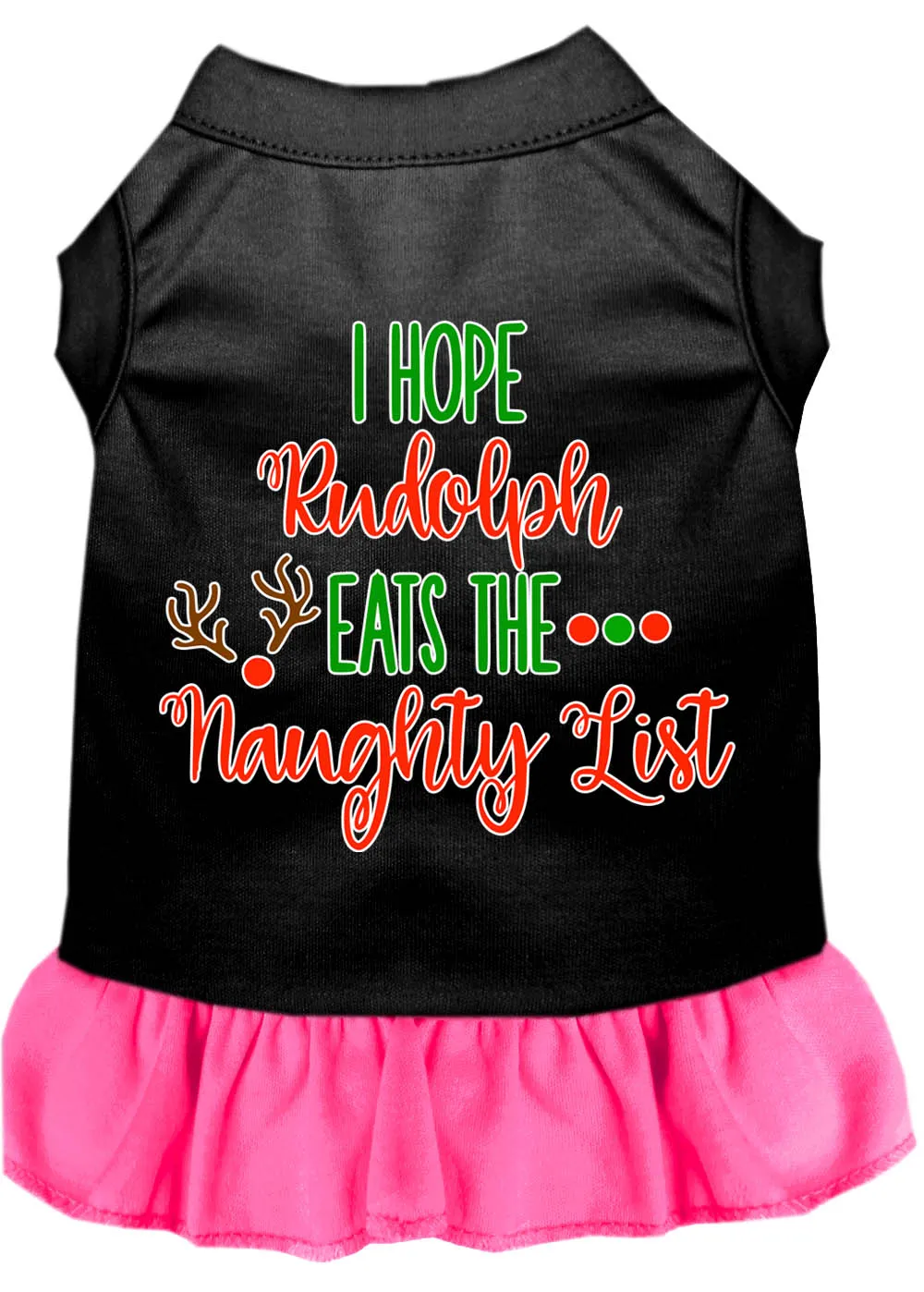Hope Rudolph Eats Naughty List Screen Print Dog Dress Black With Bright Pink Med