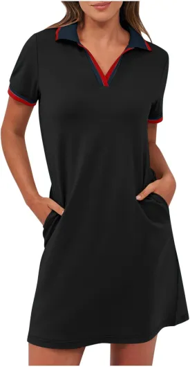 JOAU Women's Polo Dresses Color Block Short Sleeve V Neck 2025 Casual Summer Tennis Golf Mini T-Shirt Dress with Pockets