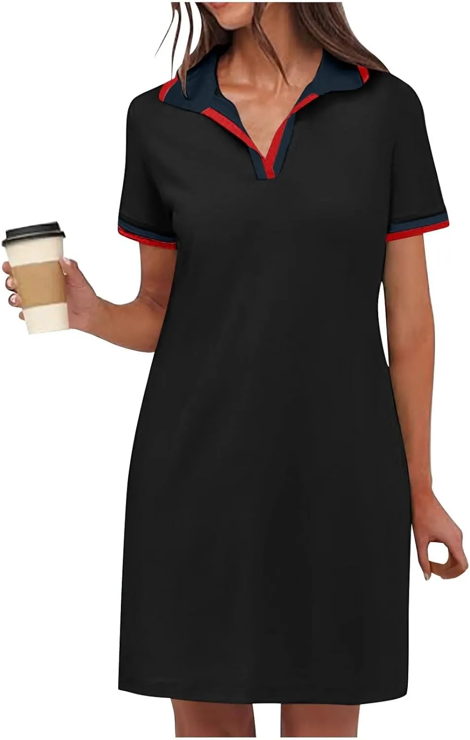 JOAU Women's Polo Dresses Color Block Short Sleeve V Neck 2025 Casual Summer Tennis Golf Mini T-Shirt Dress with Pockets