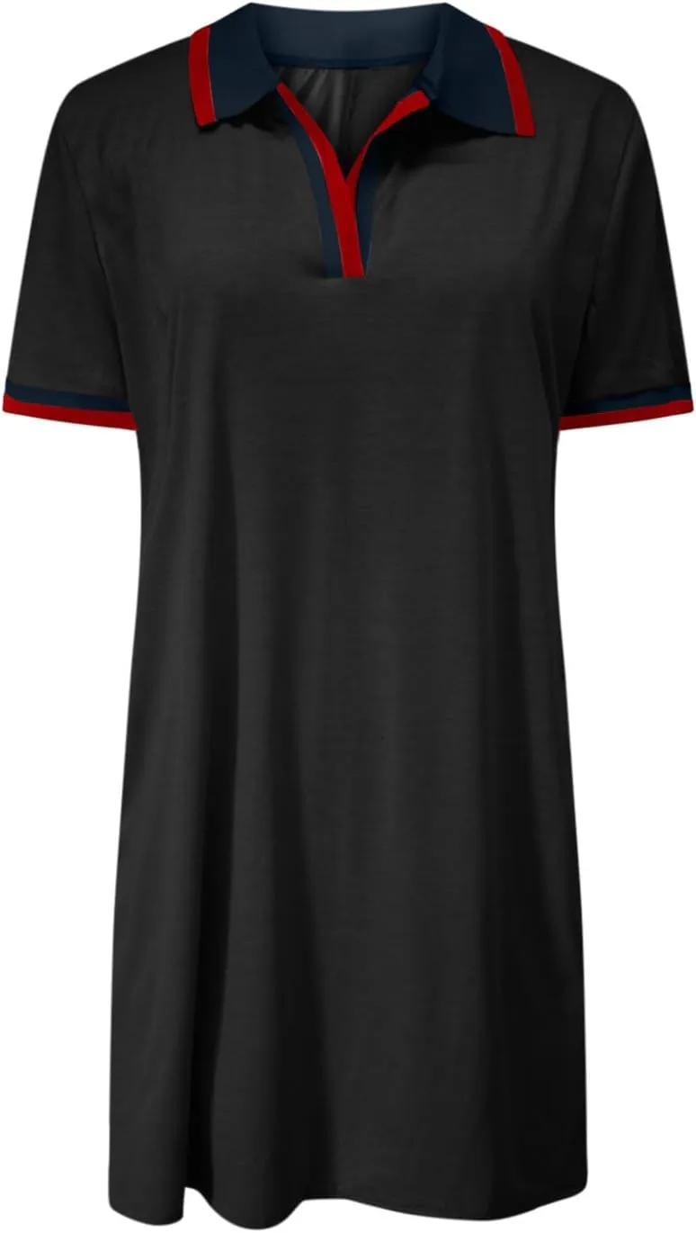 JOAU Women's Polo Dresses Color Block Short Sleeve V Neck 2025 Casual Summer Tennis Golf Mini T-Shirt Dress with Pockets