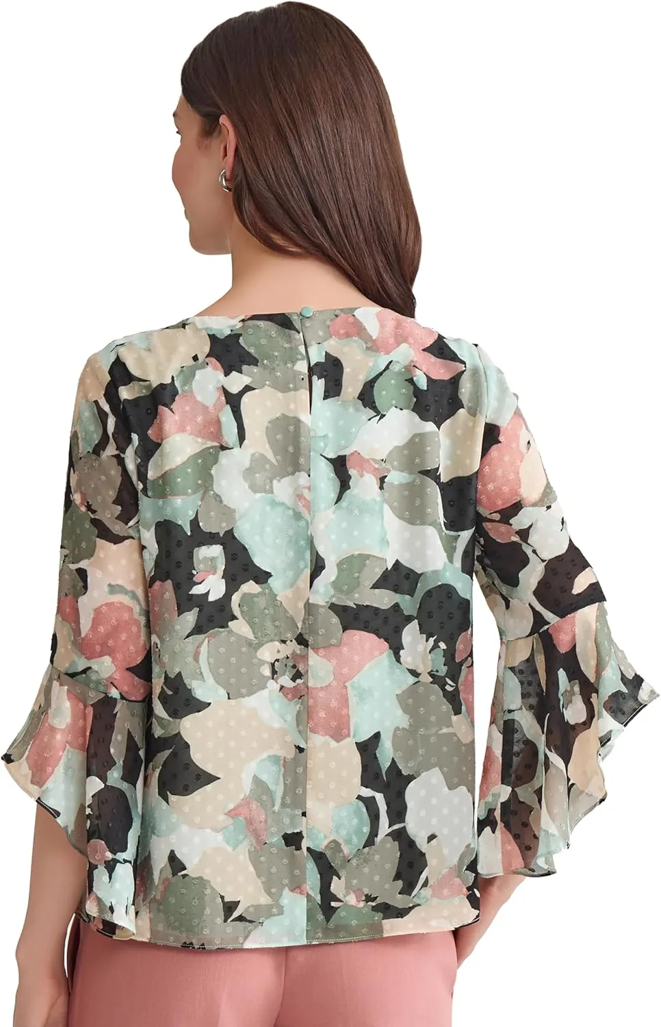 Kasper Women's Ruffle Sleeve Printed Chiffon Top