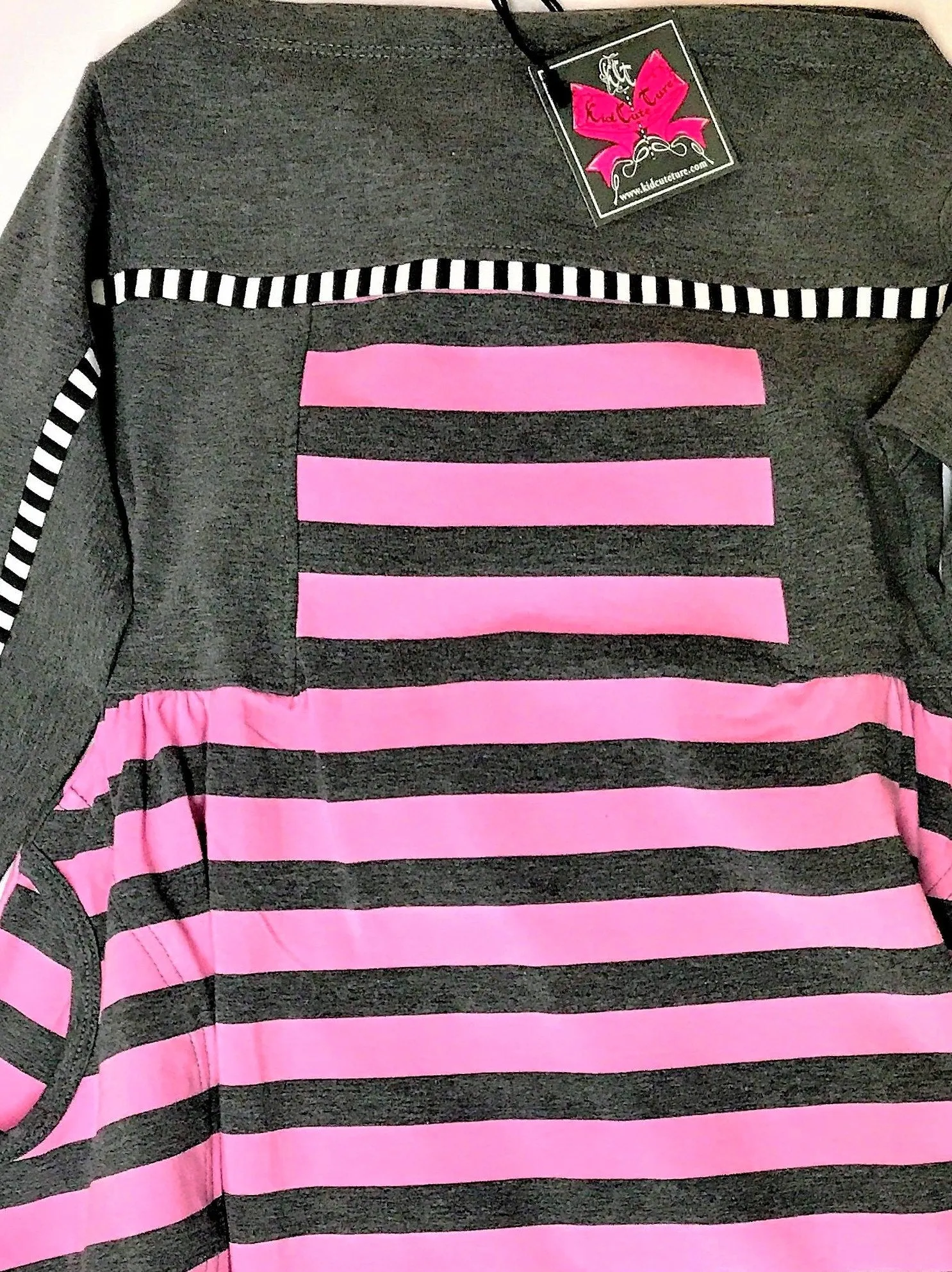 KidCuteTure 2Pc Charcoal And Pink Striped Dress