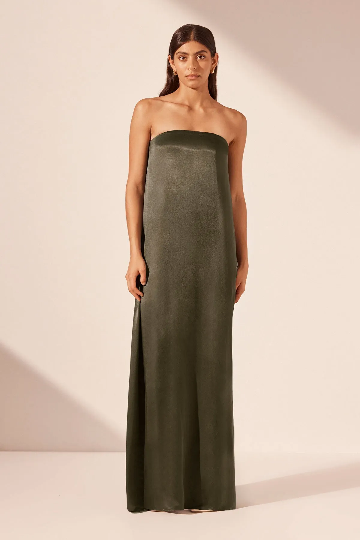 LA LUNE STRAPLESS COLUMN MAXI DRESS - FOREST