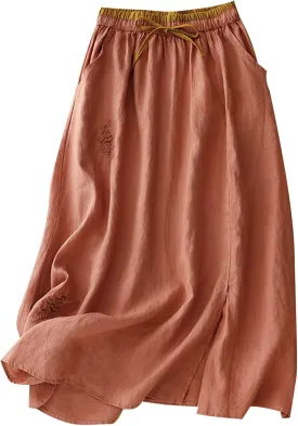 Linen Maxi Skirt, Women's Summer Bohemian Long Skirt, Cotton Elastic Waist Band Maxi Skirt Beach Party Holiday Skirt Linen Maxi Skirt, Women's Summer Bohemian Long Skirt, Cotton Elastic Waist Band Maxi Skirt Beach Party Holiday Skirt