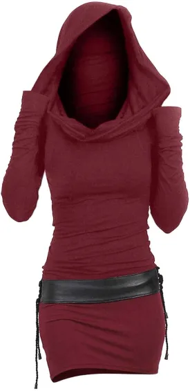 Long Sleeve Bodycon Dress for Women Steampunk Hoodie Sweatshirt Dresses Vintage Gothic Party Hooded Wrap Mini Dress