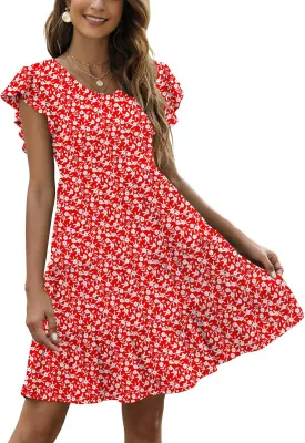 Lyrur Sundresses for Women Wedding Guest Cute Ruffle Sleeve Mini Tiered Babydoll Casual Beach Black Summer Dresses