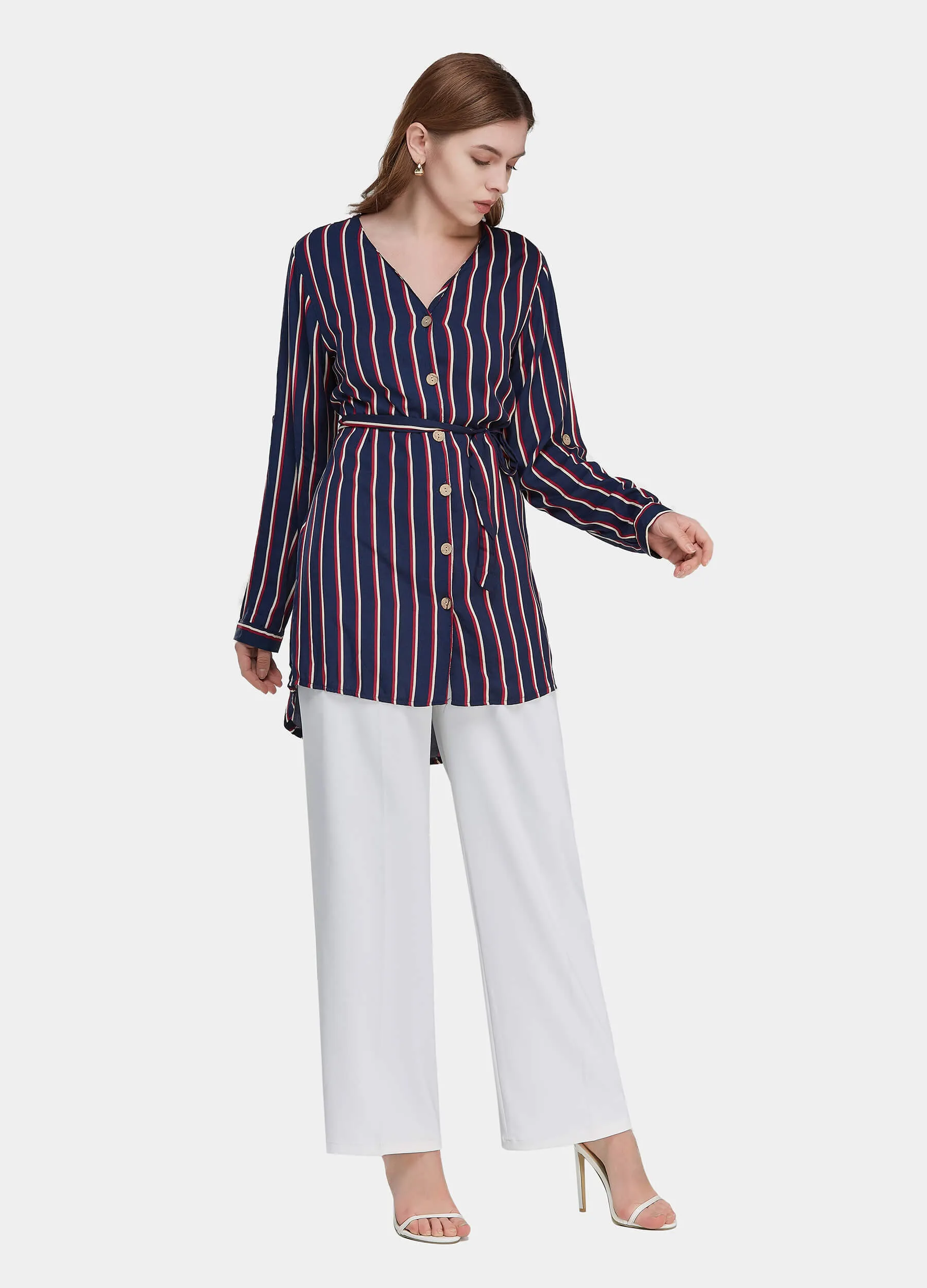 MECALA Women's High Low Hem Button Down Shirt