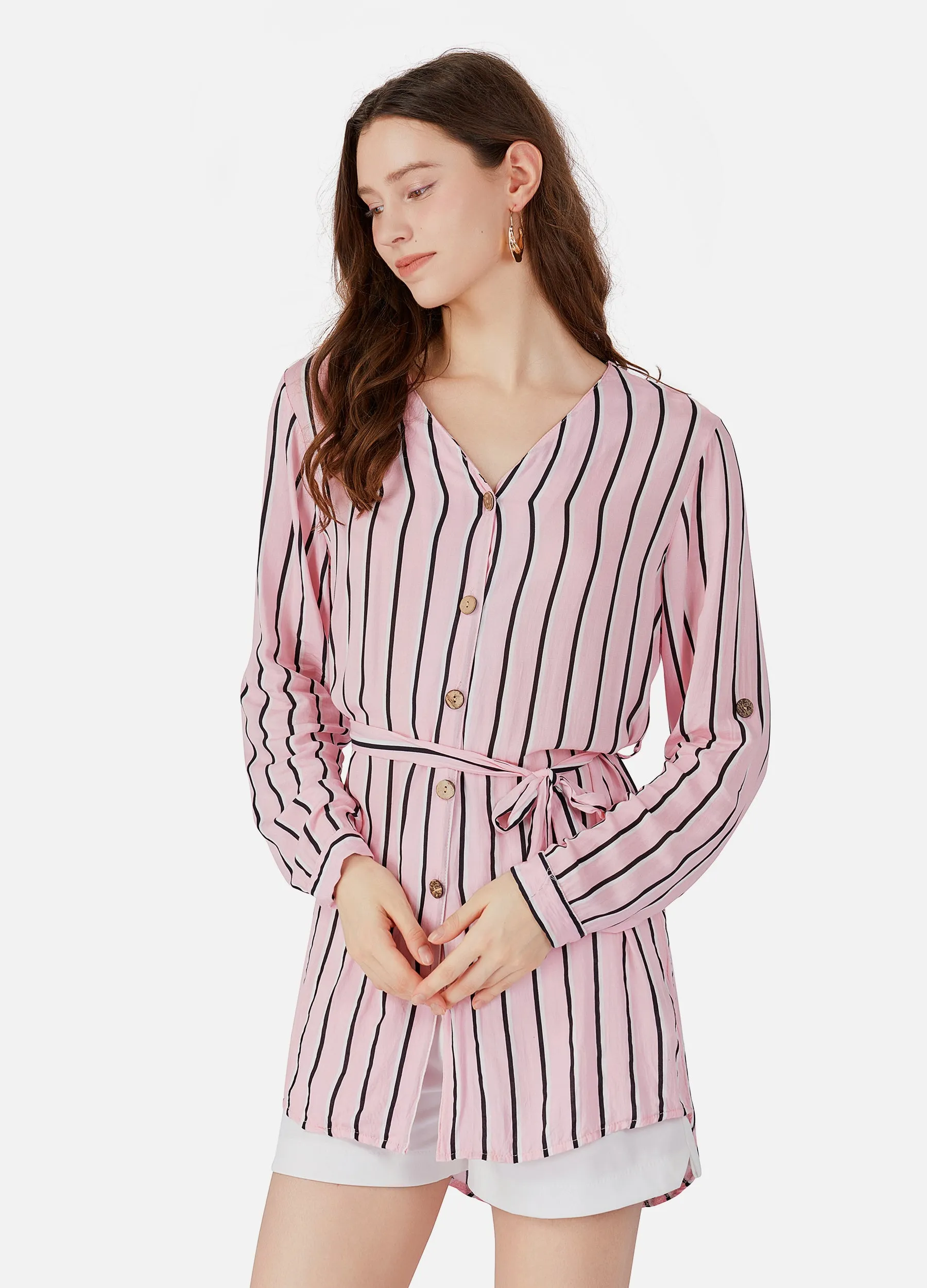 MECALA Women's High Low Hem Button Down Shirt