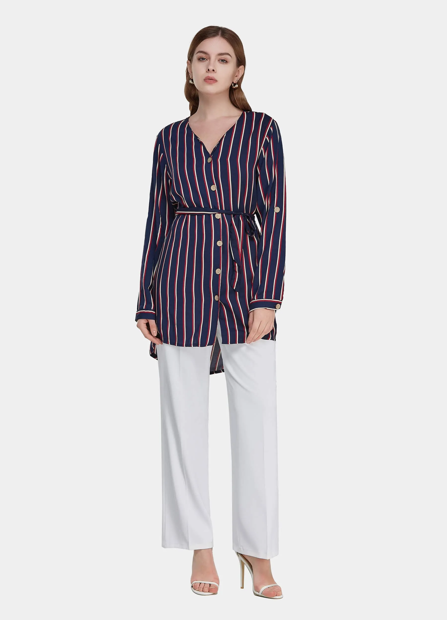 MECALA Women's High Low Hem Button Down Shirt