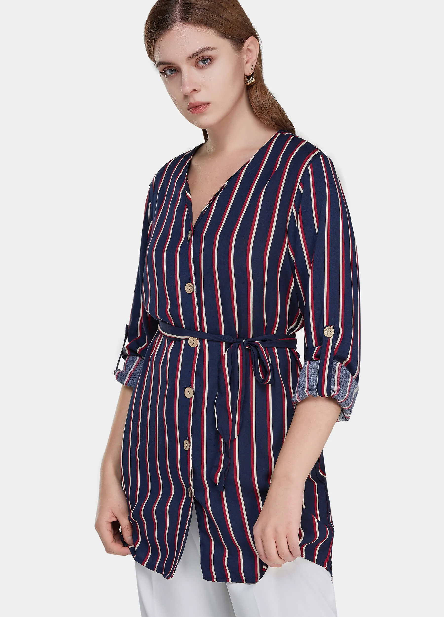 MECALA Women's High Low Hem Button Down Shirt
