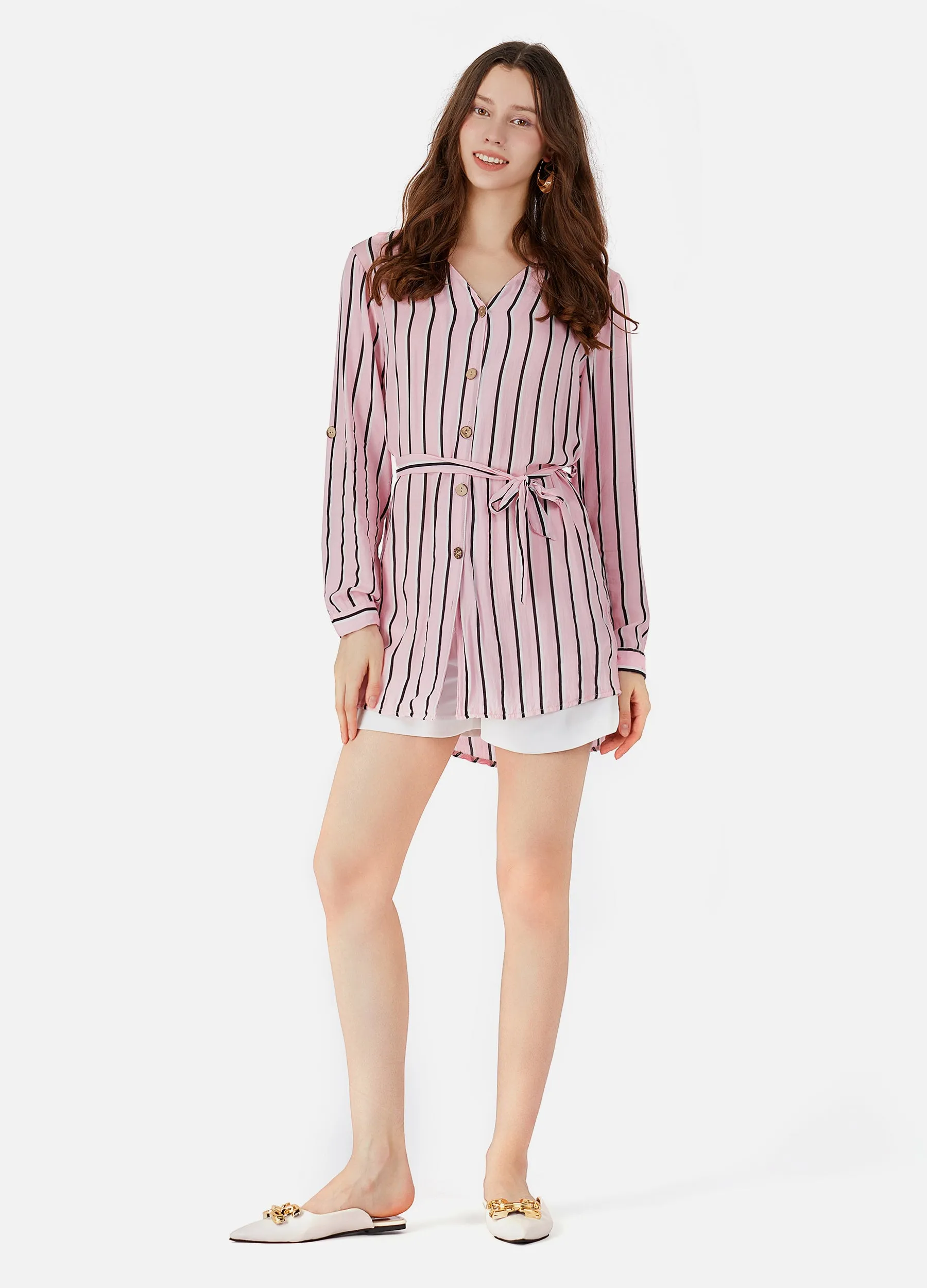 MECALA Women's High Low Hem Button Down Shirt