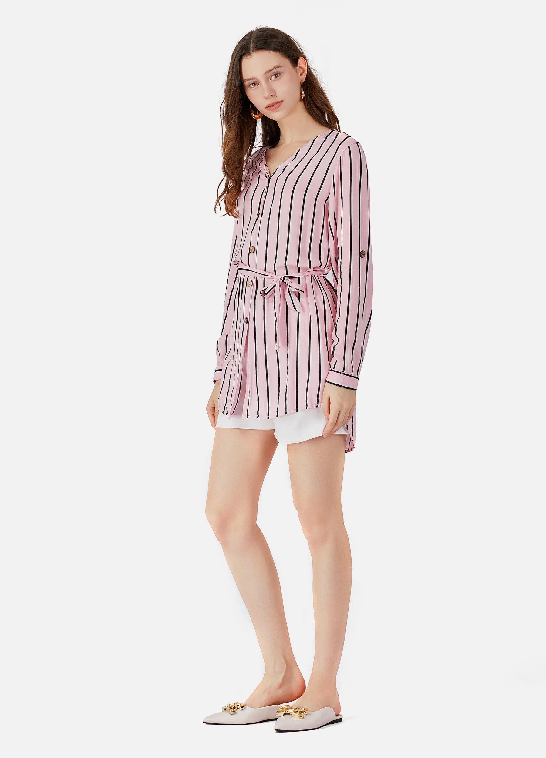MECALA Women's High Low Hem Button Down Shirt