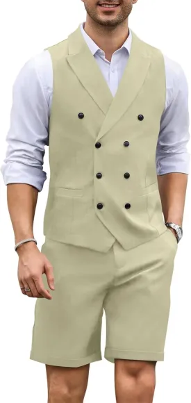 Men's 2 Piece Suits Slim Fit Wedding Suit Set Groomsmen Beach Vest Shorts Set Casual Waistcoat Set for Men Men's 2 Piece Suits Slim Fit Wedding Suit Set Groomsmen Beach Vest Shorts Set Casual Waistcoat Set for Men