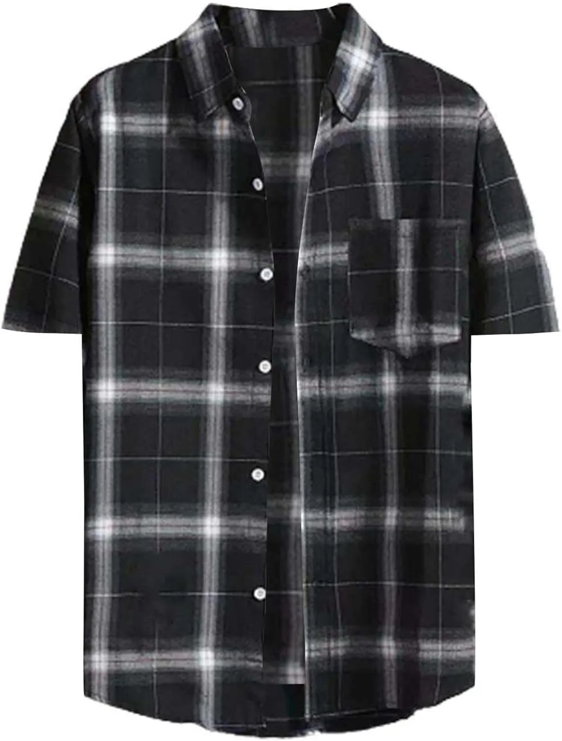 Mens Casual Checked Plaid Button Down T-Shirt Fashion Short Sleeve Work Travel Tops Lightweight Cotton Running Tops
