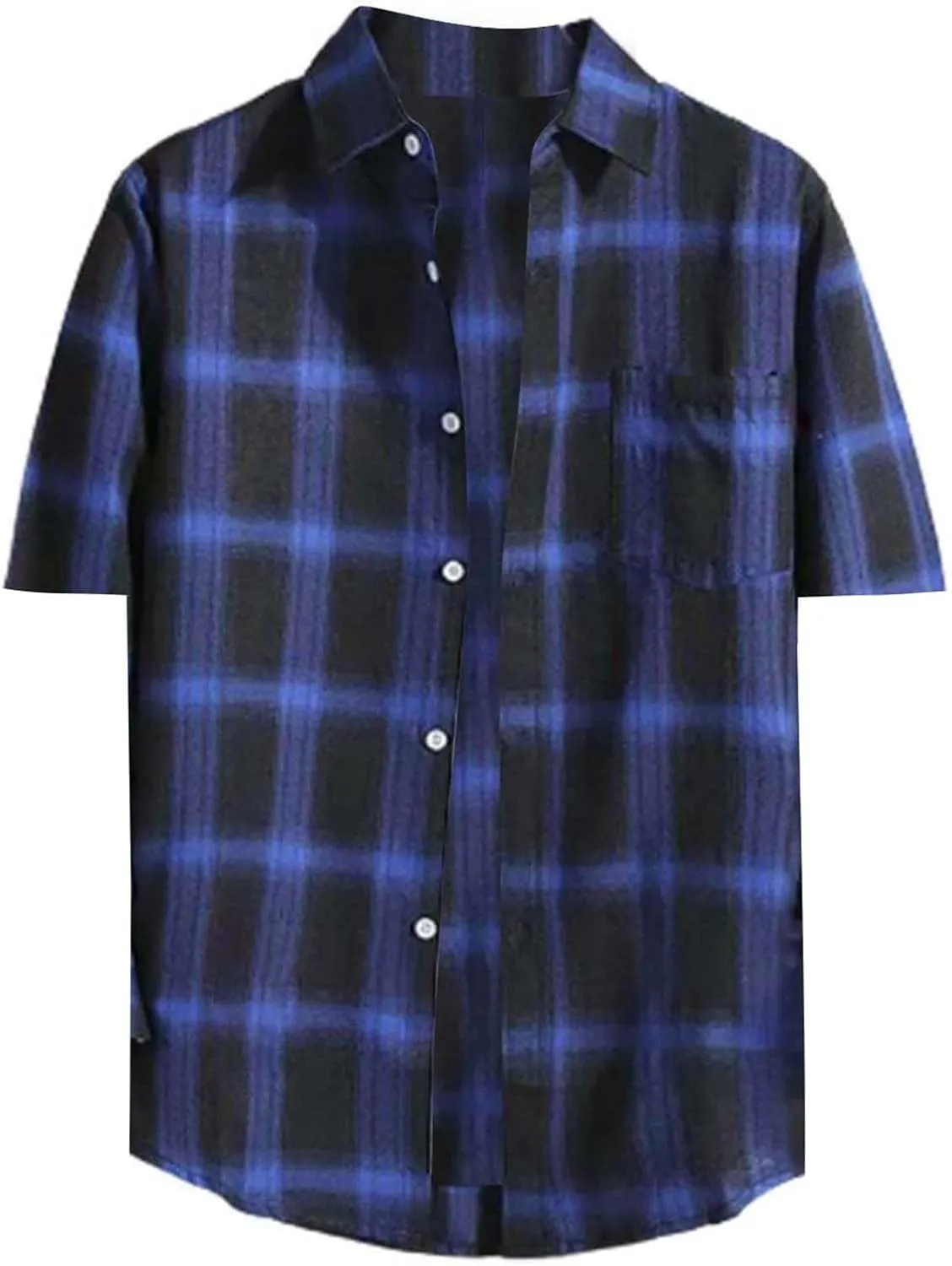 Mens Casual Checked Plaid Button Down T-Shirt Fashion Short Sleeve Work Travel Tops Lightweight Cotton Running Tops