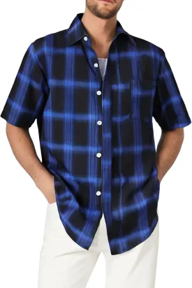 Mens Casual Checked Plaid Button Down T-Shirt Fashion Short Sleeve Work Travel Tops Lightweight Cotton Running Tops