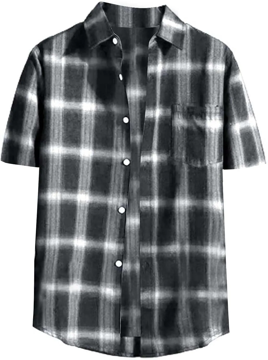 Mens Casual Checked Plaid Button Down T-Shirt Fashion Short Sleeve Work Travel Tops Lightweight Cotton Running Tops