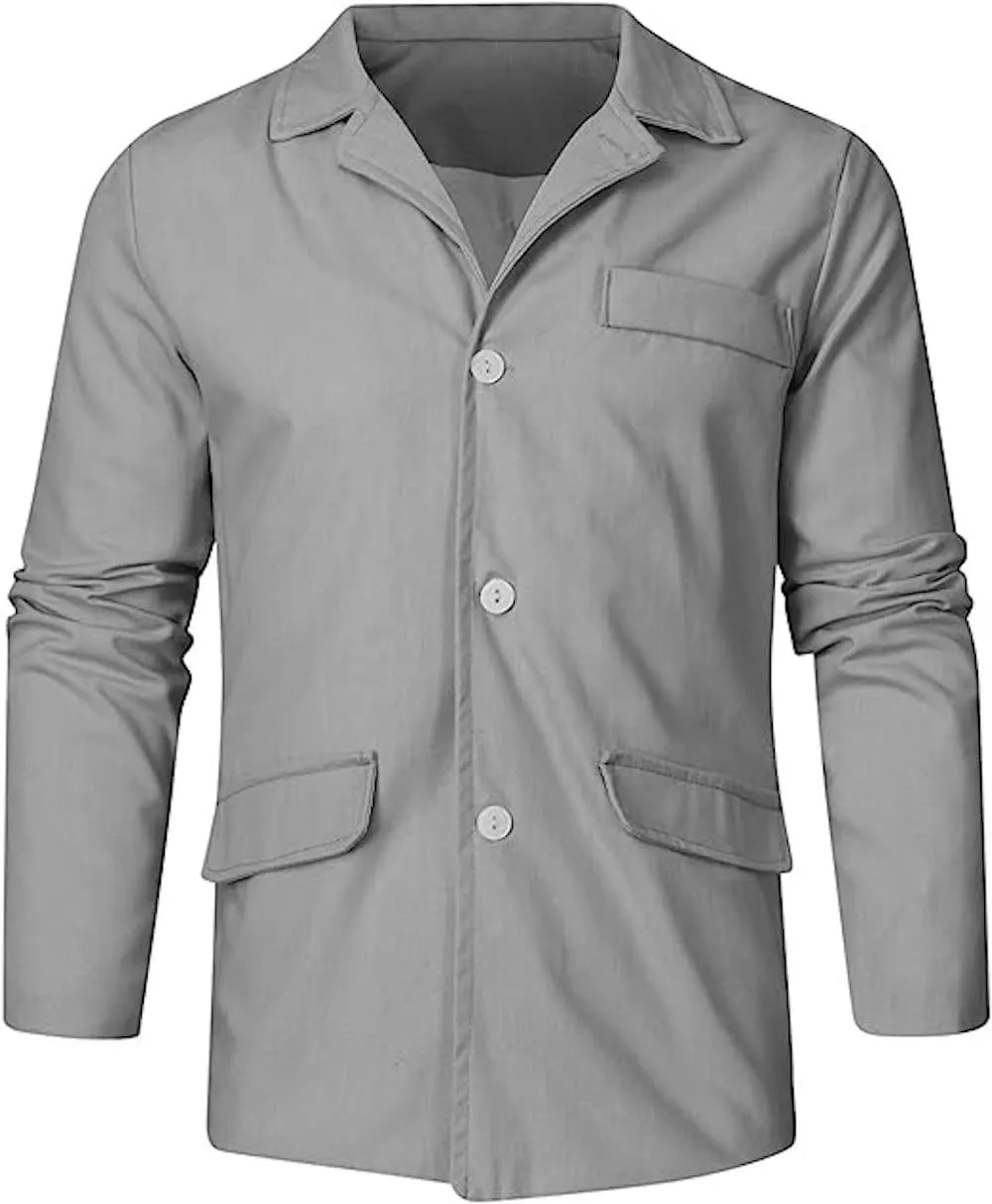 Men's Cotton and Linen Casual Blazer Jacket Regular Fit Lightweight Summer Tops