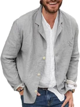 Men's Cotton and Linen Casual Blazer Jacket Regular Fit Lightweight Summer Tops
