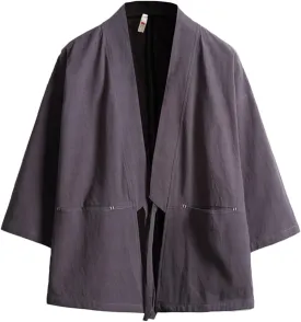 Men's Cotton Blends Linen Open Front Cardigan Embroidery Kimono Jackets