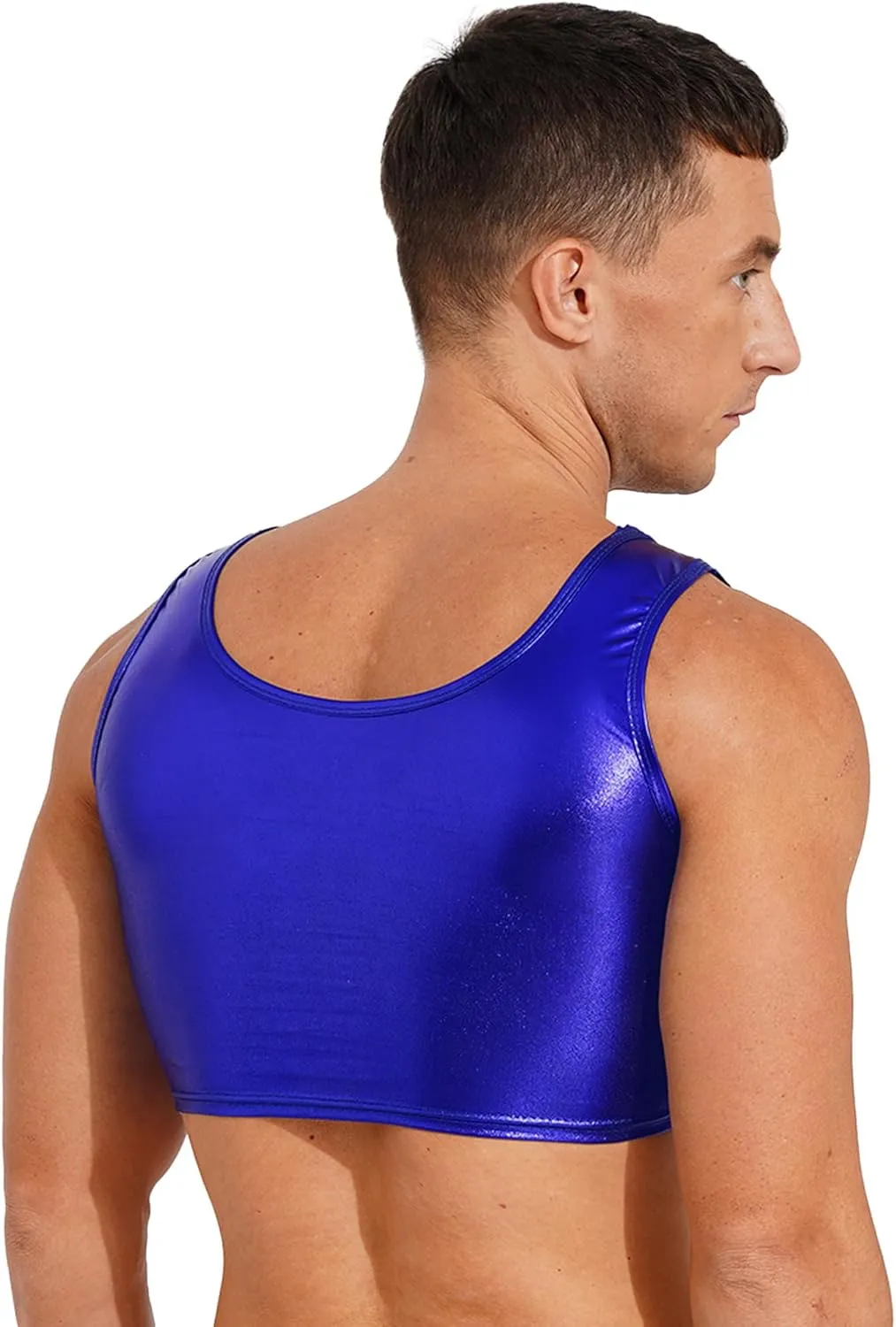 Mens Sexy Muscle Cropped Tank Tops Shiny Metallic Sleeveless Vest Party Clubwear Costume