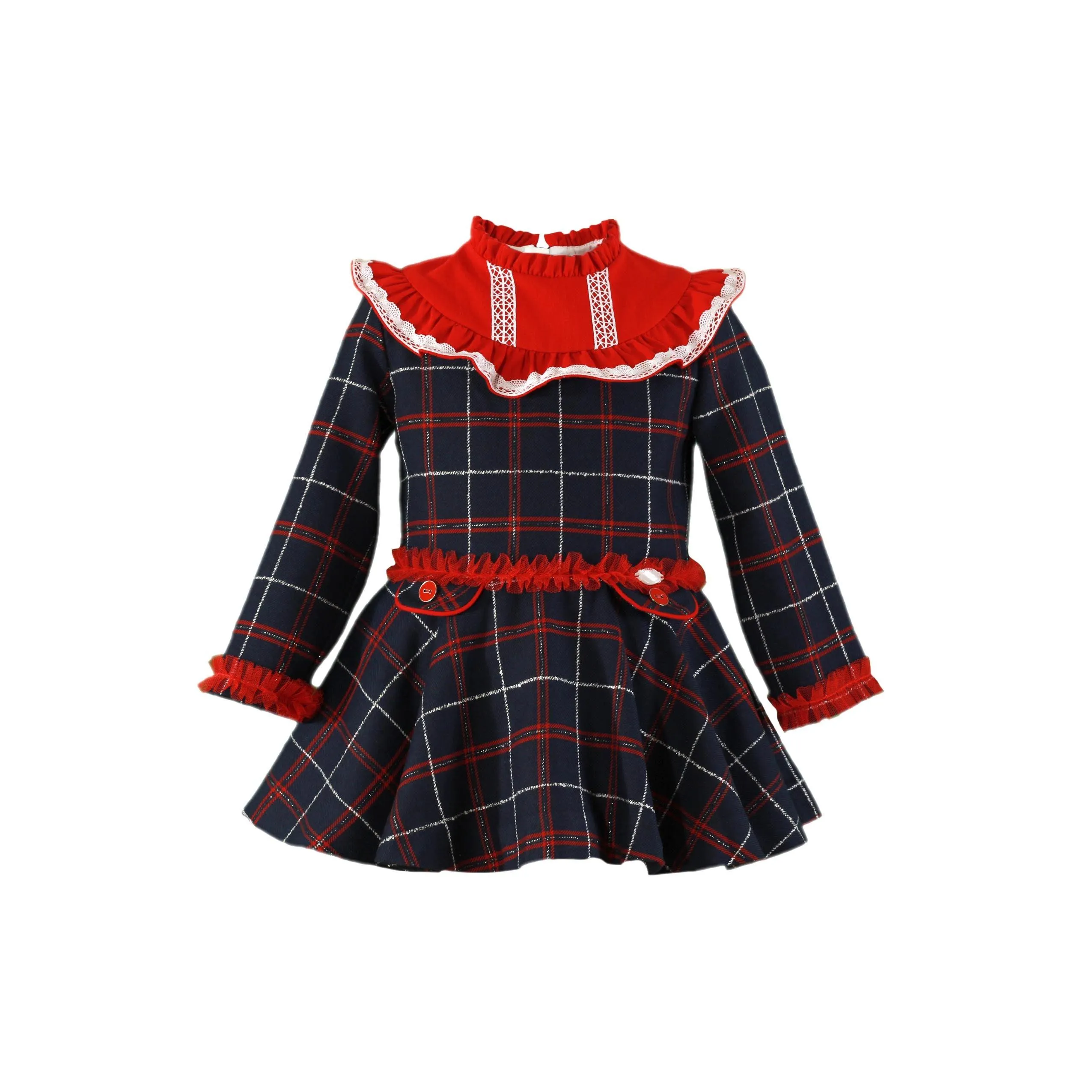Miranda AW24 - Girls Navy & Red Checked Dress 229V