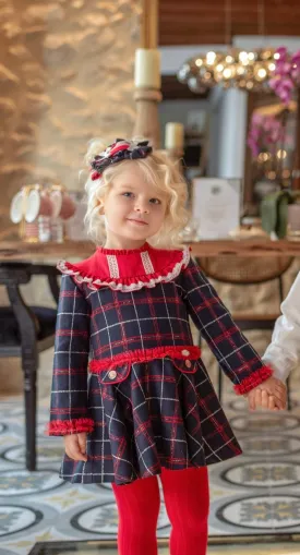 Miranda AW24 - Girls Navy & Red Checked Dress 229V