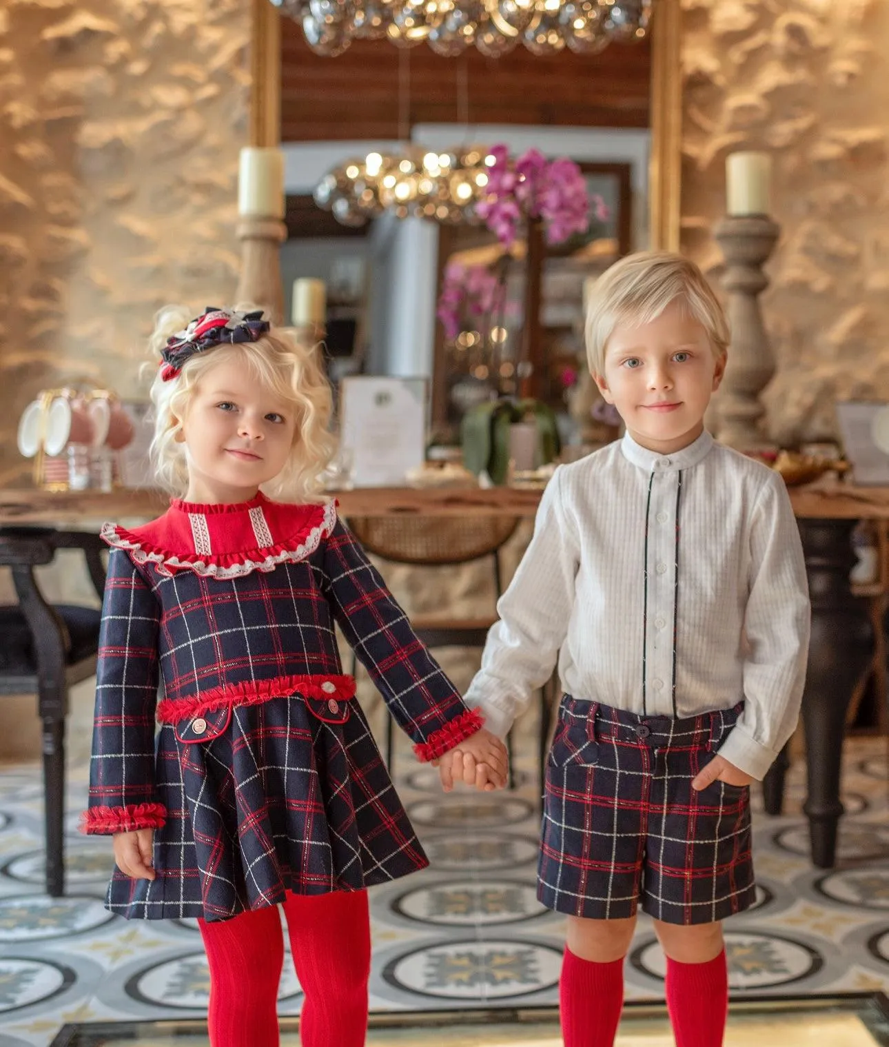 Miranda AW24 - Girls Navy & Red Checked Dress 229V