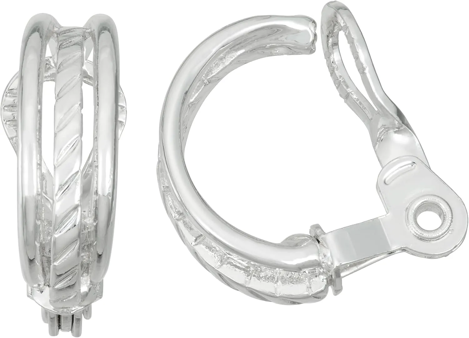 Napier Silver C-hoop clip on earrings featuring EZ Comfort closure and triple row design