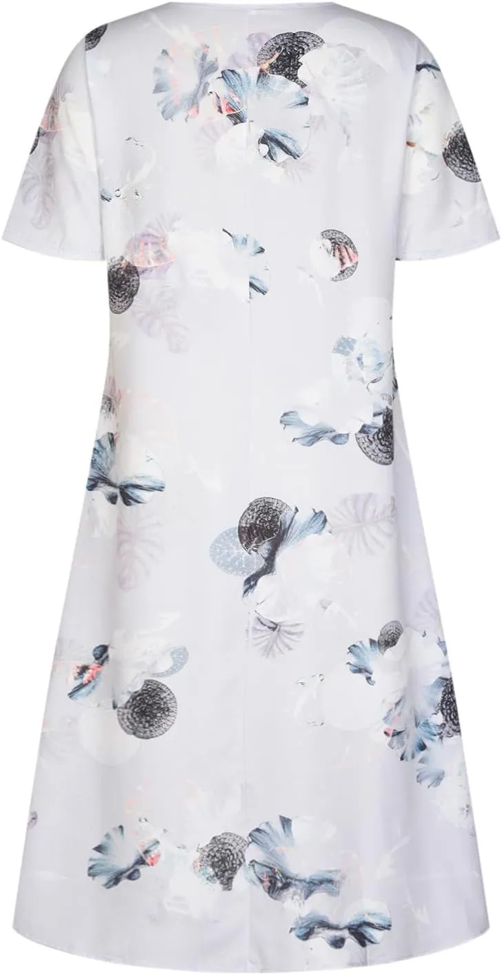 NaRHbrg Womens Summer Dress Casual Floral Print Midi Dress Button V Neck Short Sleeve Dresses Flowy Boho Beach Party Sundress