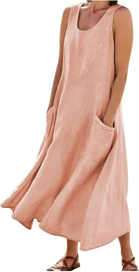 Plus Size Summer Dresses for Women 2025, Sleeveless Casual Cotten Linen Maxi Dress Hawaii Tropical Beach Tank Dress