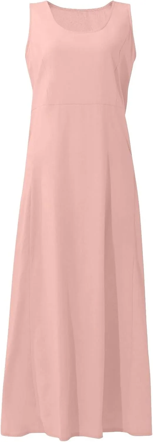 Plus Size Summer Dresses for Women 2025, Sleeveless Casual Cotten Linen Maxi Dress Hawaii Tropical Beach Tank Dress