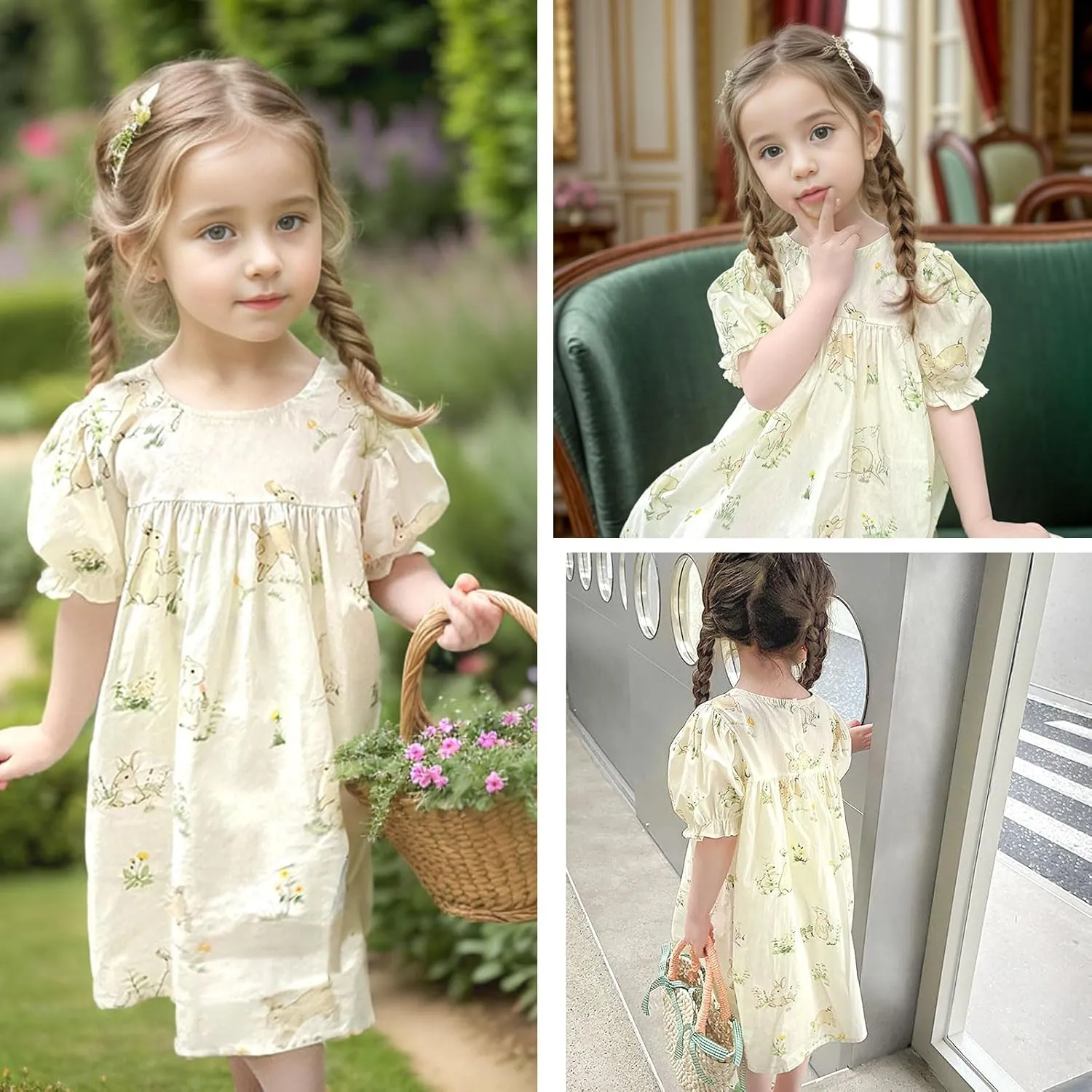Simplee kids Baby Girls Casual Dress Toddler Smocking Dress Floral Print Sundress for Spring Summer 1-6 Years